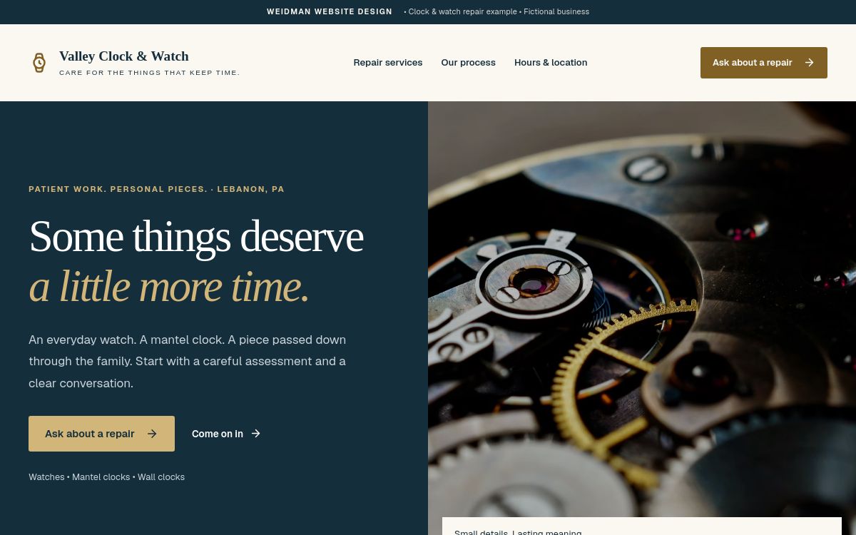 Valley Clock and Watch repair website preview