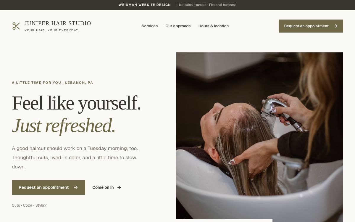 Juniper Hair Studio salon website preview
